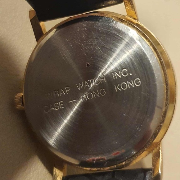 Wrap Goltone/Black Leather Collie Dog Print Women's Watch - Picture 4 of 4